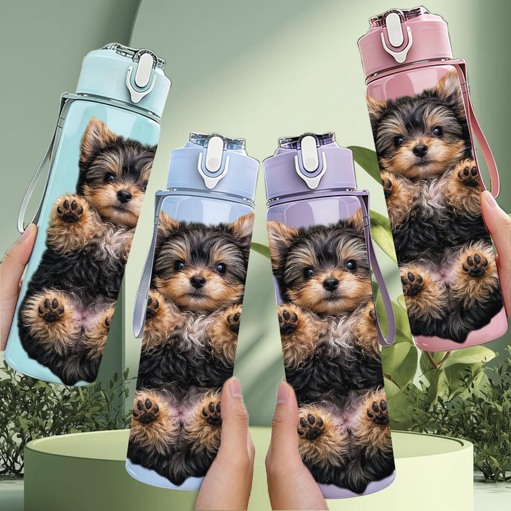 1PC Yorkie Puppy Paws Up Close 750ml Color Plastic Sports Water Bottle Leakproof Flip Straw Lid Suitable for Sports Office Home Use