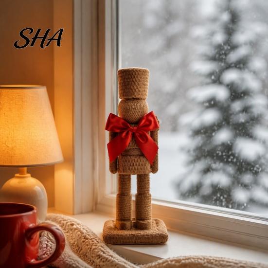 Indoor Holiday Decorations Resin Christmas Nutcracker Ornament with Red Bow Decor, Decorative Creative Living Room Ornaments Figurine for Home Bedroom