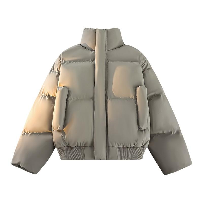 Mens Winter Cotton Puffer Jacket High Street Style Stand Collar Loose Fit Short Length Casual Warm Coat