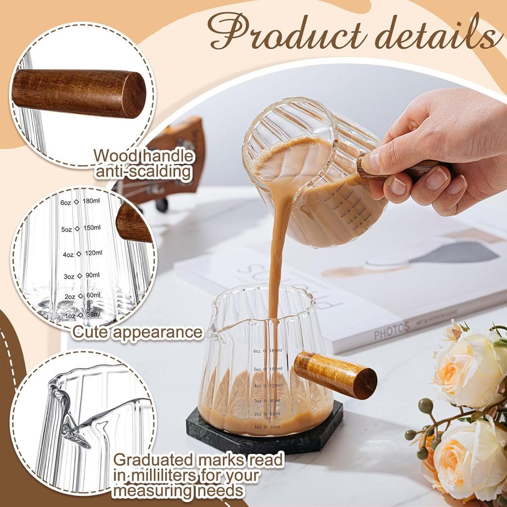 D5 Чашка для эспрессо с деревянной ручкой, Аксессуары для эспрессо, Одинарные носики, Вспениватель молока, Мерная чашка для чая с четкой шкалой