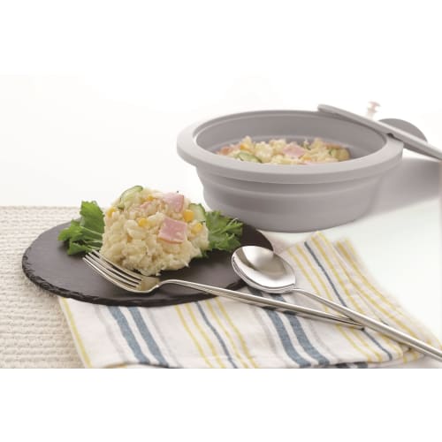 Складная силиконовая пароварка Ishigaki Delish Life, пароварка для микроволновой печи для легкой готовки, блюда на пару, приготовление риса и пасты, включает рецепты, круглая, серая