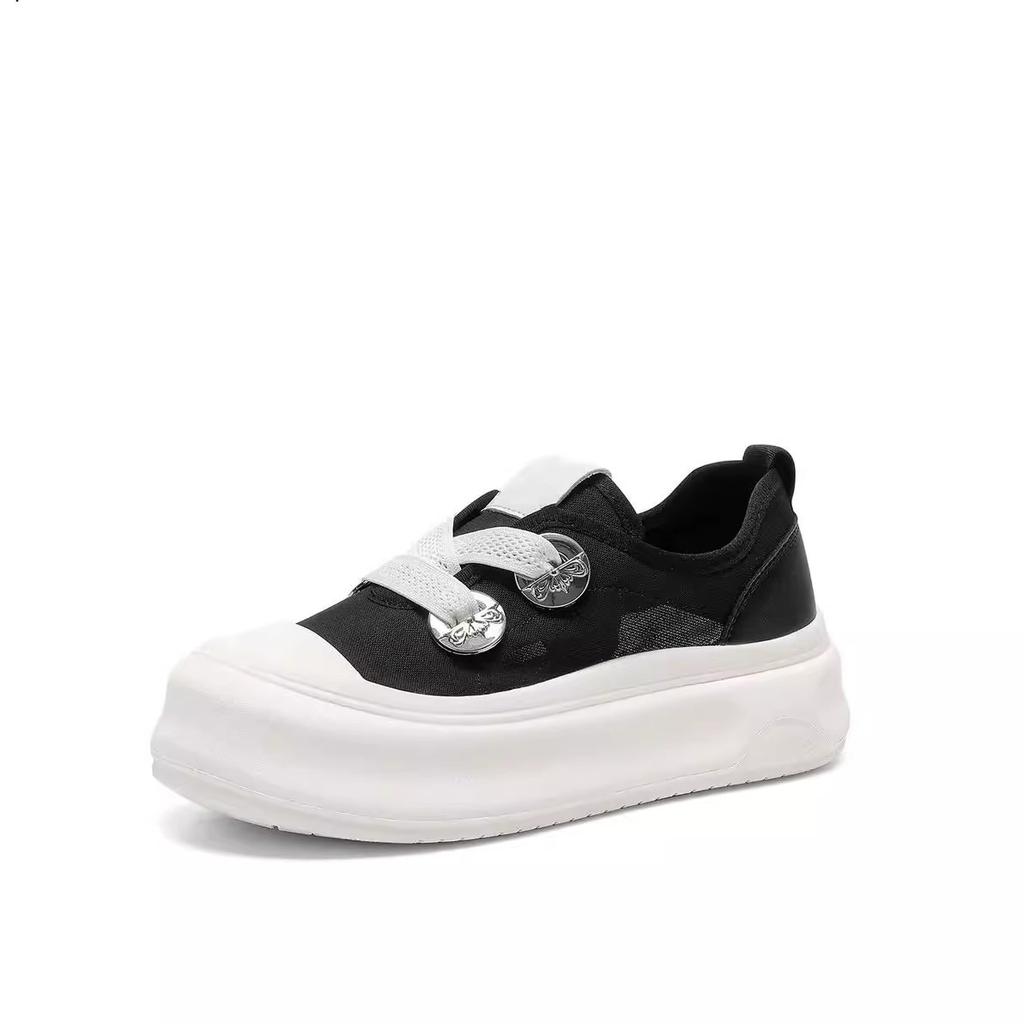 Fashion Casual White Shoes Women's Summer Thick Bottom Lace Up Mesh Breathable All-Matching Casual Sports Board Shoes