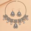 Vintage Ethnic Jewelry Set for Woman Hollow Water Drop Necklace Earrings