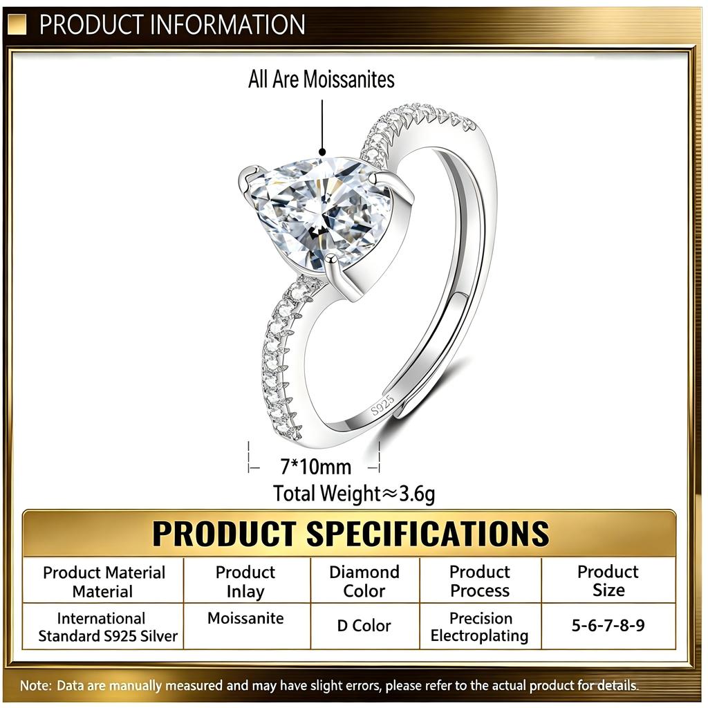 Pear Cut  Moissanite Ring S925 Silver Bridal Promise Ring for Women Valentine Wedding Anniversary Gift
