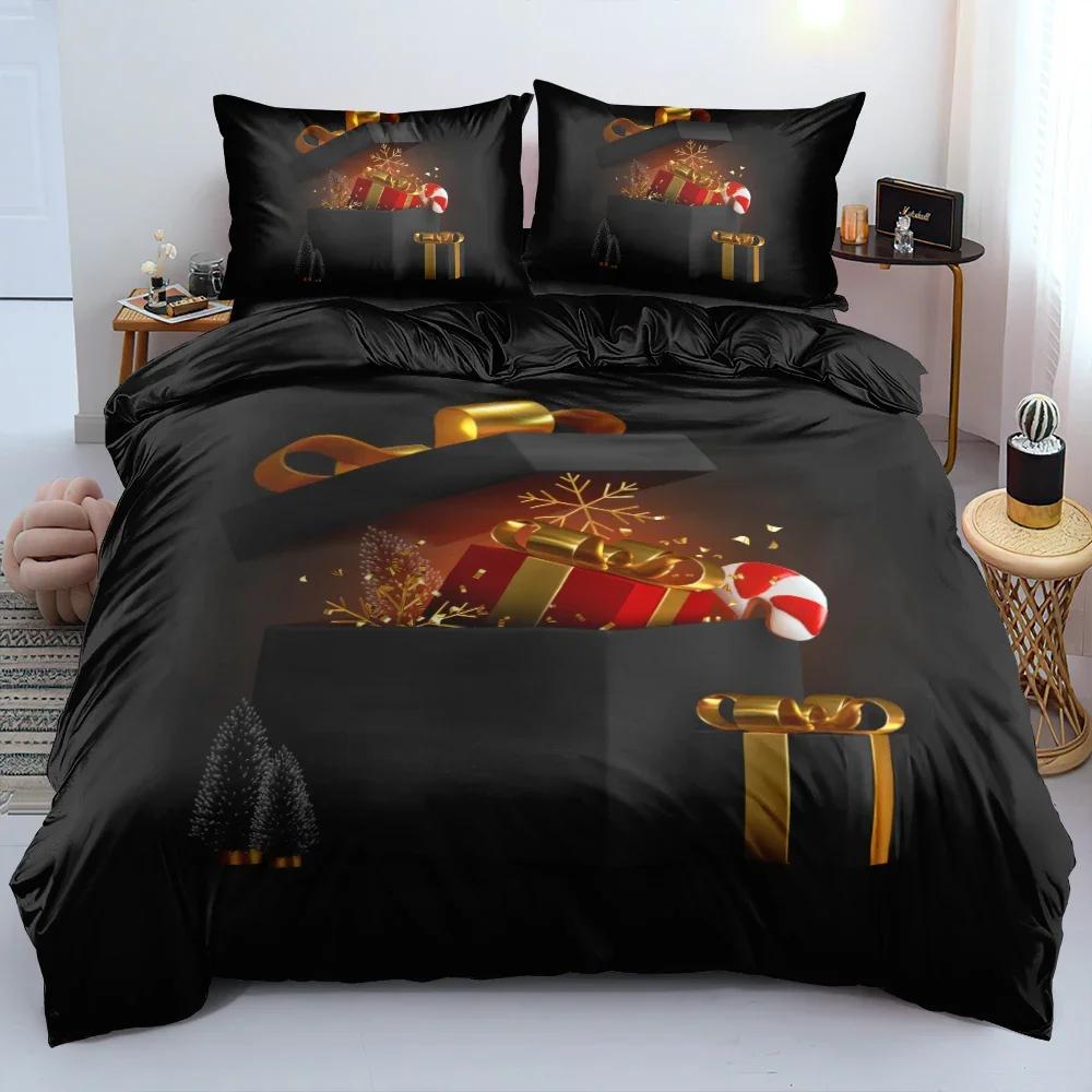 Black and Gold Style Merry Christmas Design 3D Floral Bedding set Duvet Cover sets Flower Bed Linen Custom King Queen Full Size