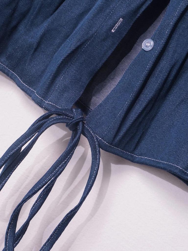 2024 Осень Французская Женская Рубашка с Длинным Рукавом, Рюшами и Перекрестной Завязкой