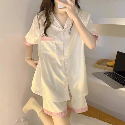 Французские Ins Романтичные Вышитые Сердца Женские Пижамы Простые Harajuku Сплайсированные Милые Леди Пижамы Летние Шикарные Пижамы