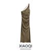 Fashion Style 2024 Summer New Arrival Women's Linen Blend Ruched Decoration Asymmetric Dress 3218729