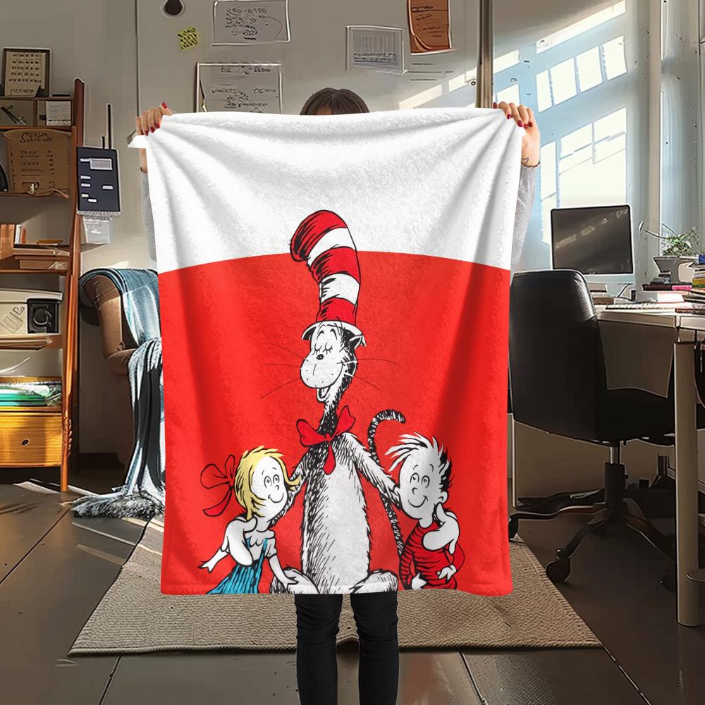 The Cat in the Hat,pattern Flannel Blanket, High quality Comfortable for All Seasons, Home Decor, Warmth and Comfort, Perfect for Gifts.