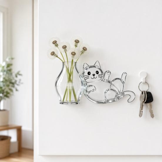 Cat Whiskers Holder Refrigerator Magnet, Transparent Cat Furs Keepsake Vase Fridge Magnet, Pet Memorial Decoration for Home, Kitchen