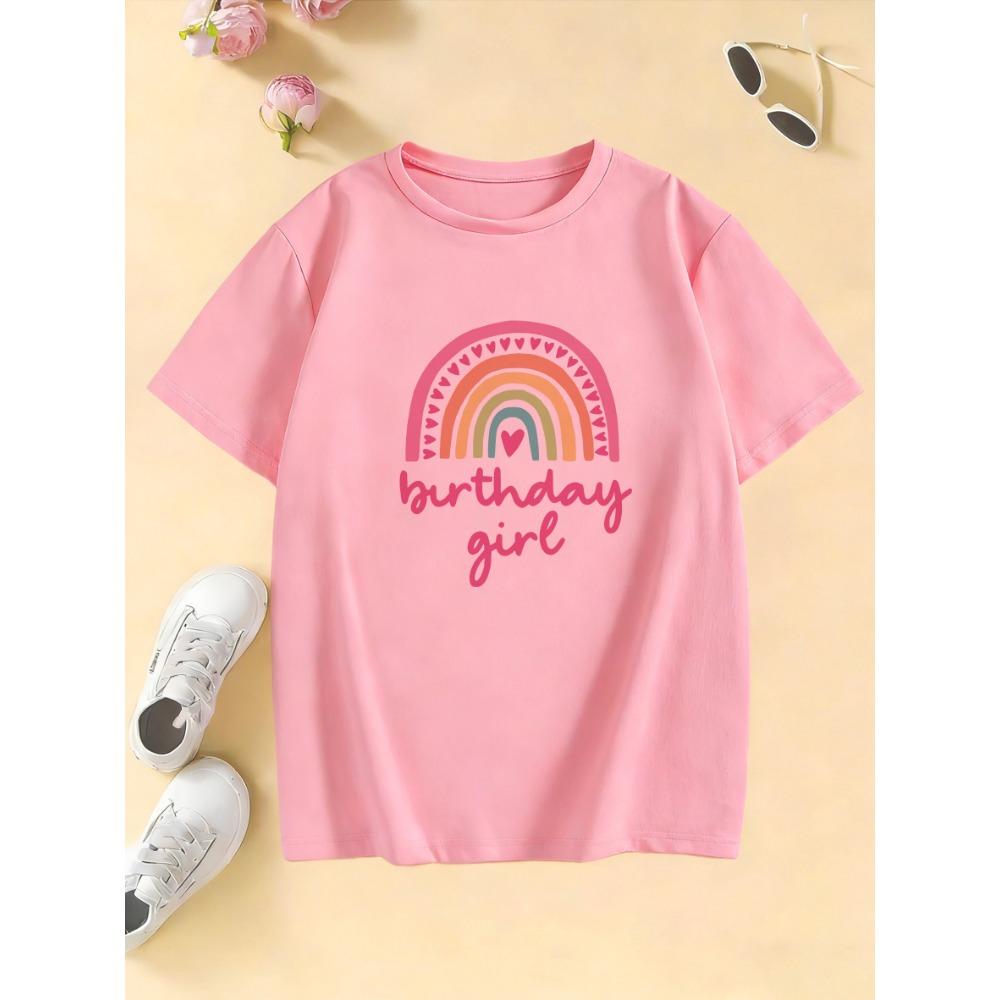 Модная радужная футболка с надписью 'Love Birthday Girl' в готическом стиле, детская футболка с мангой, летний/весенний повседневный топ для девочек