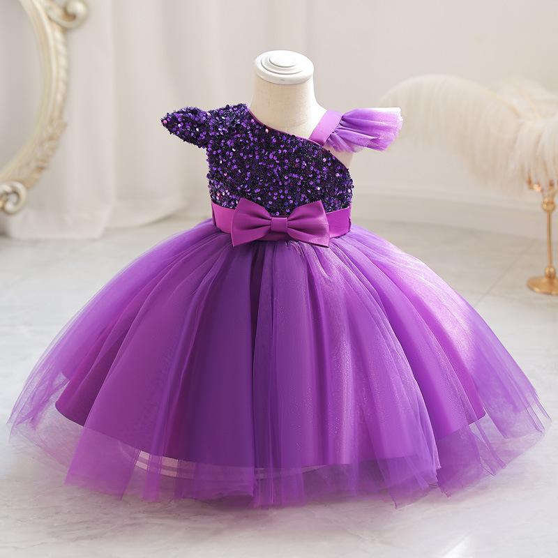 Toddler Girls' Party Dress Solid Color Sleeveless Performance Wedding Sequins Adorable Princess Polyester Knee-length Skater Dress Summer Spring