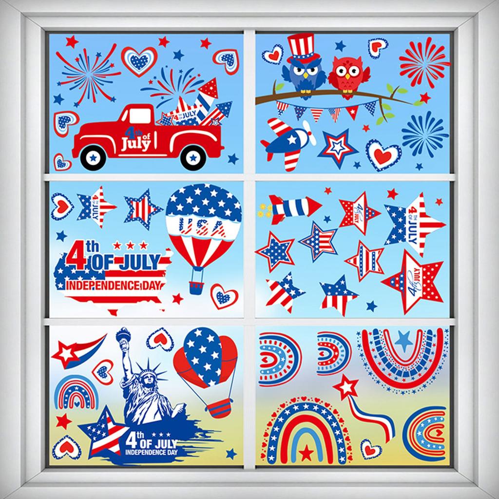 9 Patriotic Window Stickers Window Stickers Vintage American Star Flag Fireworks Window Decorations For Independence Day Family Gatherings Gla