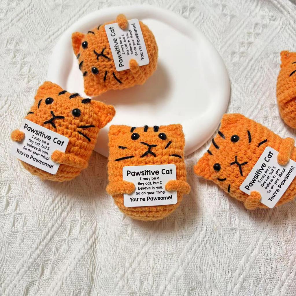 Personalized Cute Crochet Positive Energy Cat Doll Home Room Decoration Handmade Knitted Cat Ornament Christmas Party Decor Gift