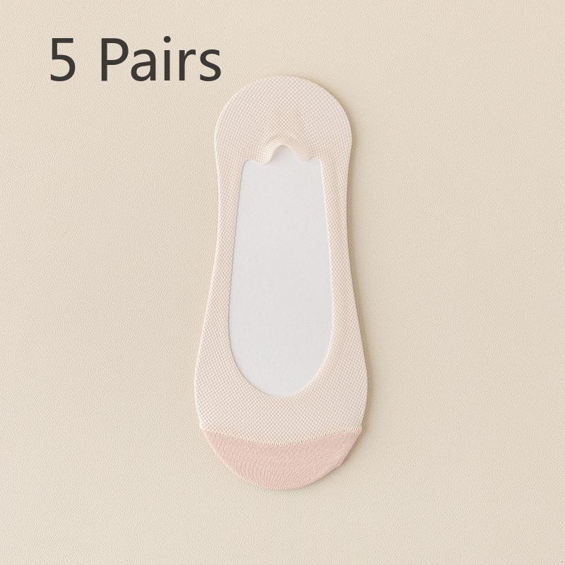 5 пар женских летних тонких нескользящих носков-лодочек с летним одинарным носком Ice Silk с мелким носком и невидимыми носками