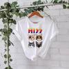 Футболка из хлопка, летняя, с коротким рукавом, круглым вырезом, с принтом в виде кошки, женская
