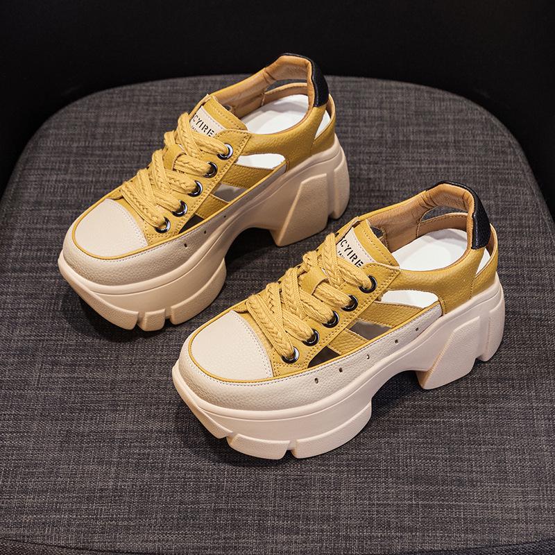 Женские летние сандалии 2024 года на платформе из дышащей кожи с внутренней частью для увеличения высоты