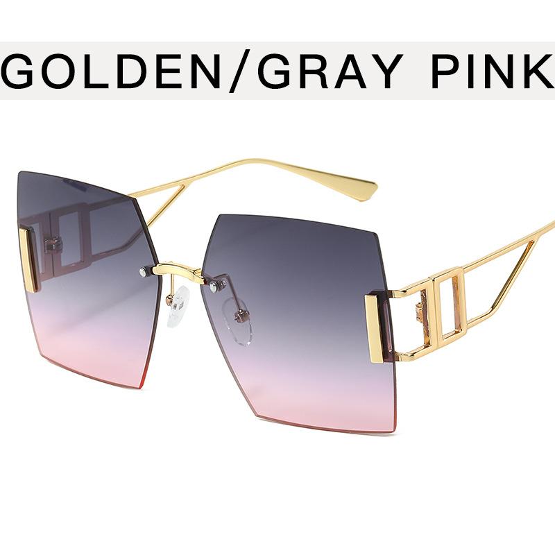 Солнцезащитные очки женские безободковые квадратной формы, металлическая оправа, полые дужки, для улицы, защита от УФ-лучей, женские солнцезащитные очки