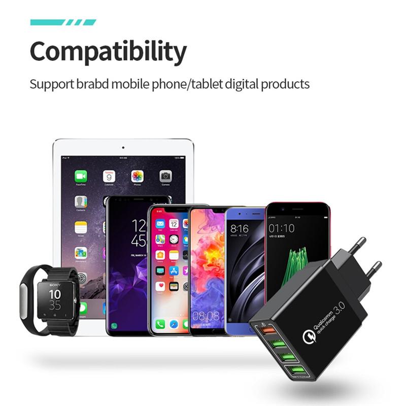 3.1A 4 порта EU/US Plug USB зарядное устройство для быстрой зарядки QC 3.0 зарядное устройство для телефона iPhone Samsung Xiaomi зарядный адаптер