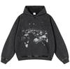 Streetwear Ugly Faces Graphic Washed Black Oversized Unisex Y2K Hoodie