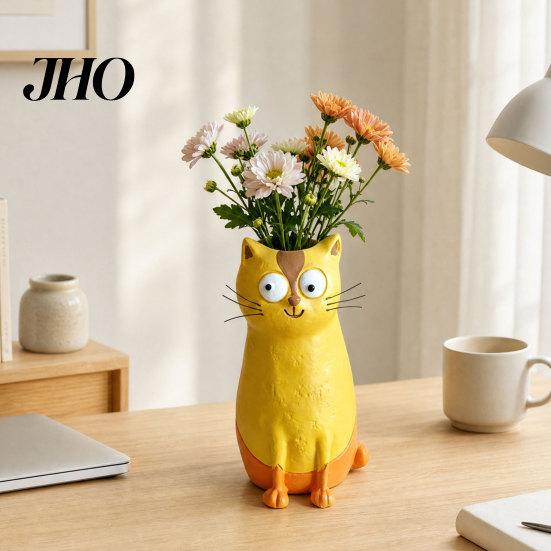 Cat Lover Gift Vase for Flowers, Quirky Flower Desk Decoration and Bookshelf Display, 3D Decorative Vases Home Office Styling Giving, Resin