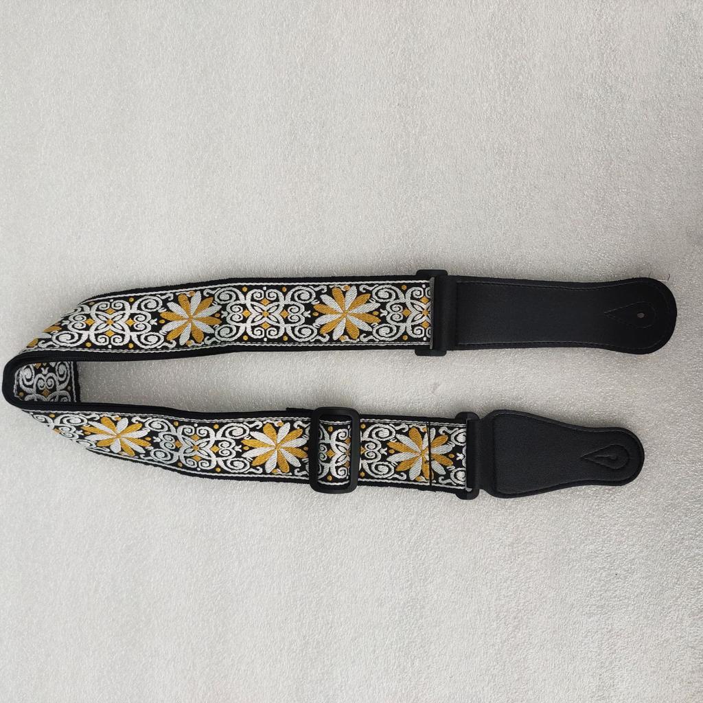 Регулируемый кожаный и тканевый гитарный ремень в этническом стиле с различными узорами для акустических и бас-гитар