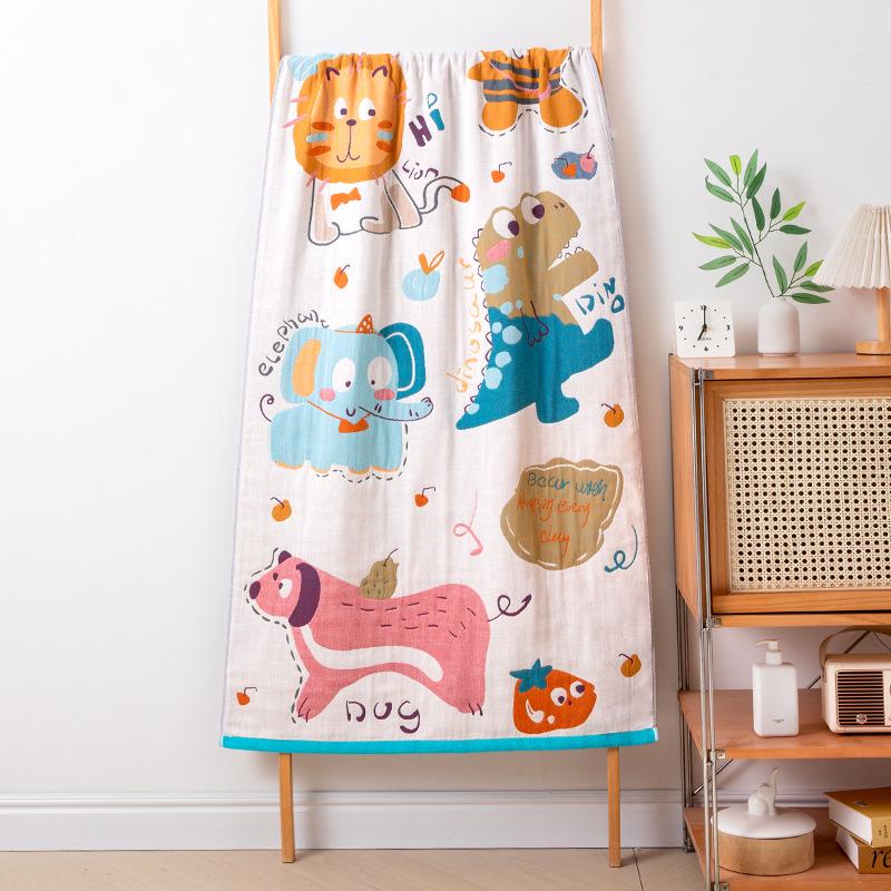 Extra Large Cotton Gauze Cartoon Bath Towel - Soft, Quick-Drying for Adults & Kids