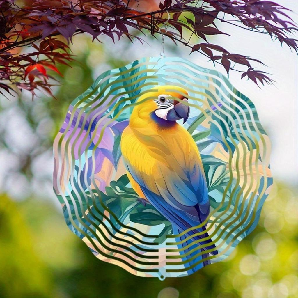 Vibrant Parrot Wind Spinner Colorful Metal Garden Decor for Outside 10 Inch 360 Rotating Hook Artistic Design for All Seasons Ideal for Balcony