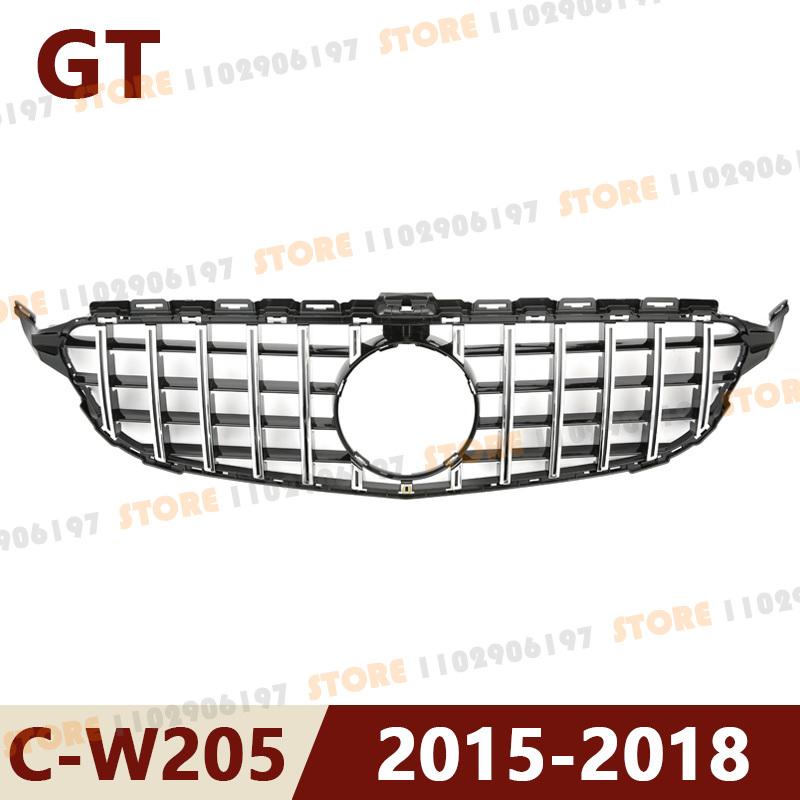 Для Mercedes Benz 2015-2018 2019-2021 W205 C-Class C180 C200 C250 C300 C400 GT Передний бампер Решетка радиатора Решетка капота С отверстием для камеры