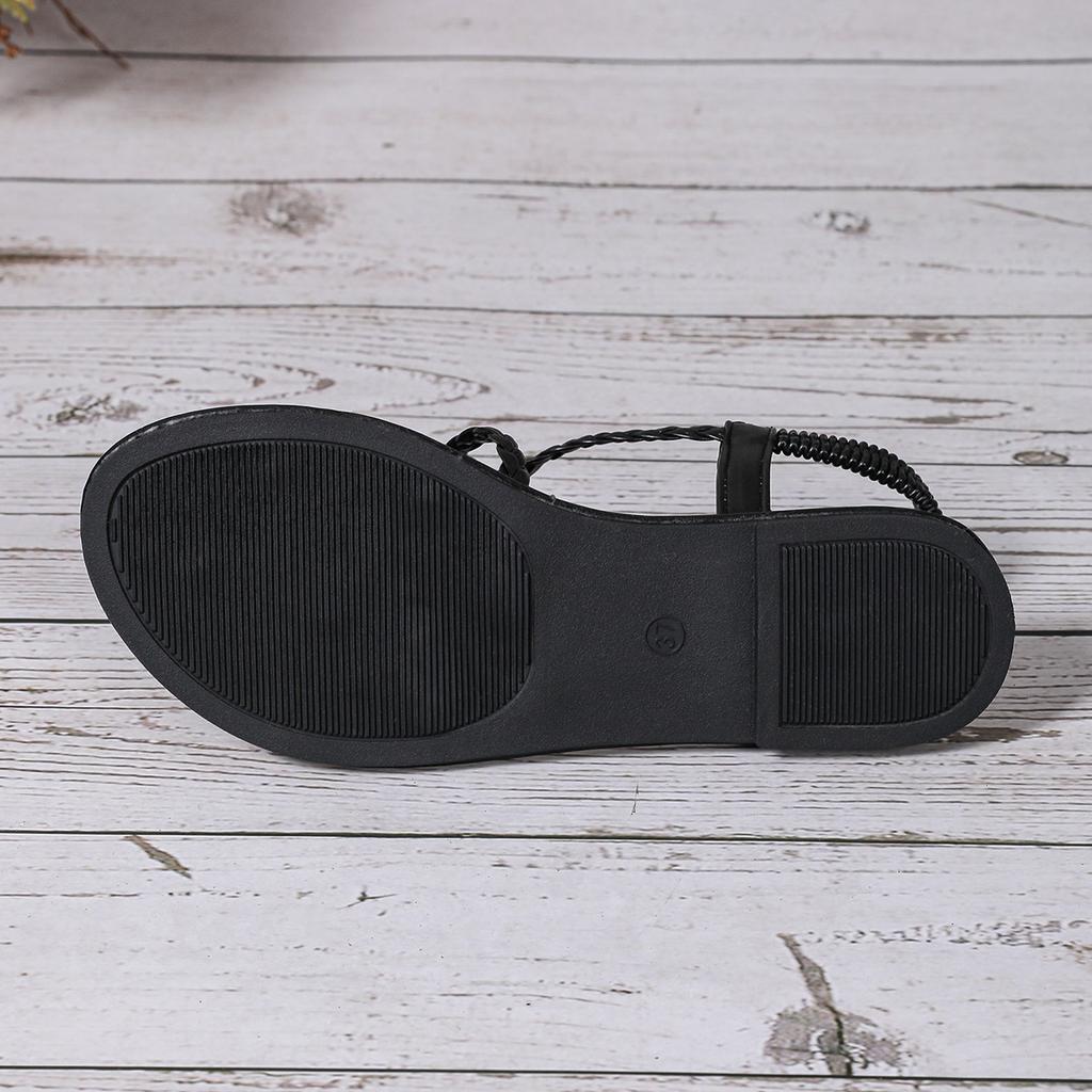 Новые плетеные сандалии на плоской подошве с резинками, легкие, однотонные, удобные пляжные сандалии