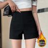 Женские черные бархатные шорты в стиле " Spicy Girl" с высокой талией - Осень/Зима, для миниатюрных и больших размеров, облегающие бедра, с защитой от обнажения, горячие шорты