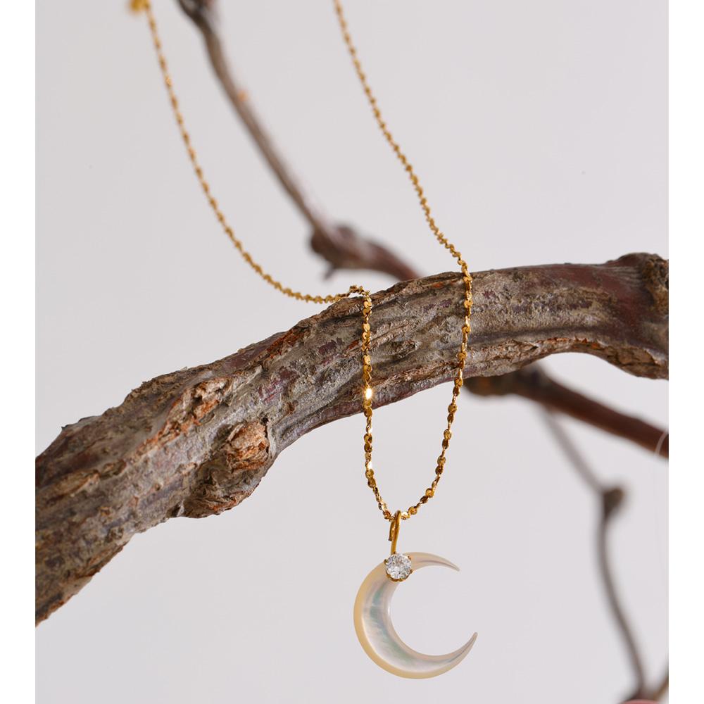 Eetit Waterproof Shell Zircon Moon Chic Necklace Pendant Stylish Unique PVD Plated Charm Delicate Korean Jewelry Wholesale