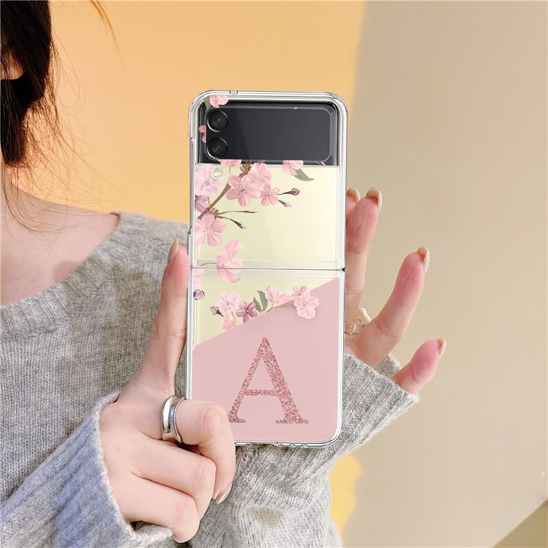 Для Samsung Galaxy Z Flip 3 4 Z Flip3 Flip4 чехол с цветком вишни и буквенным алфавитом прозрачный твердый чехол для Samsung Zflip3 Capa