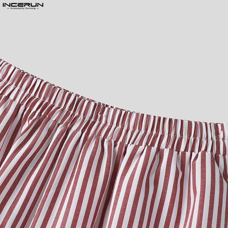 INCERUN Мужские повседневные свободные брюки-палаццо в полоску на эластичной талии, длинные