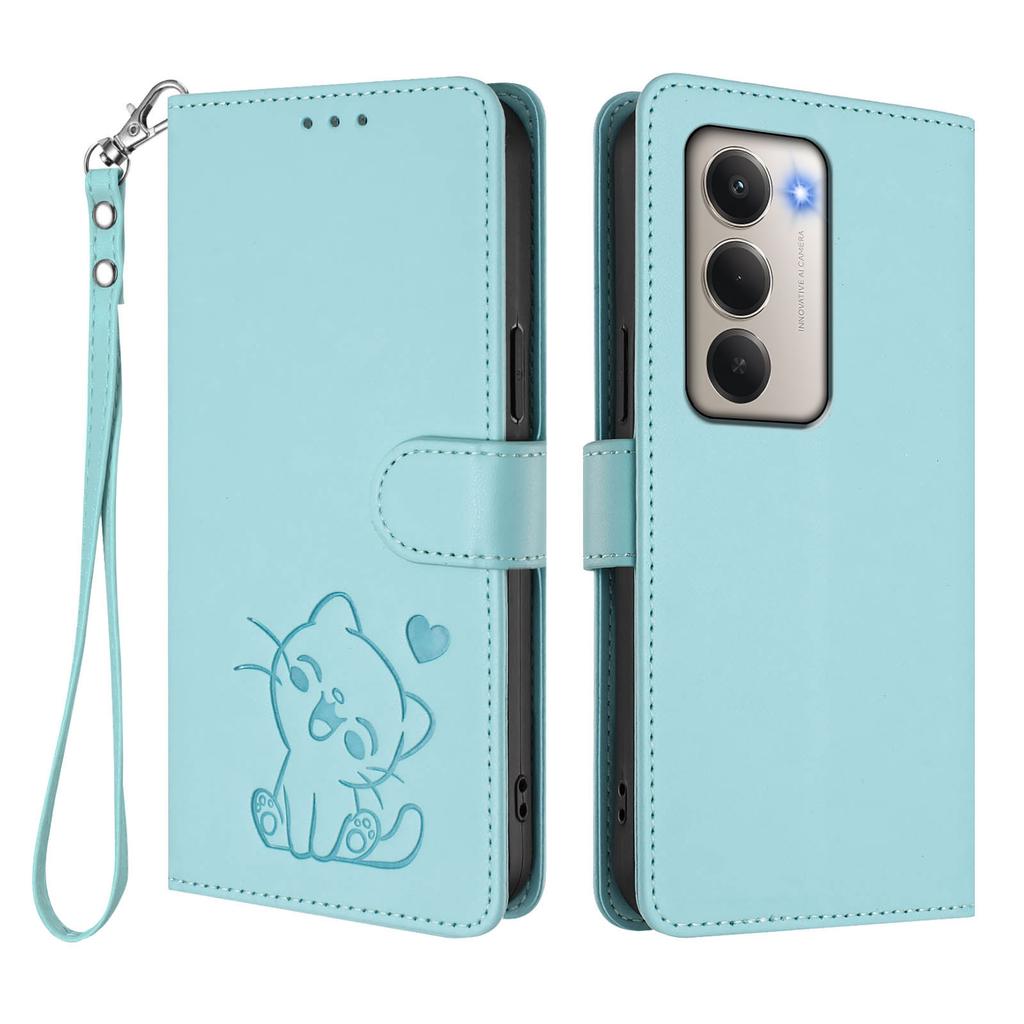 For Xiaomi Redmi 15 4G (EU) (171mm) Wallet Case with Wrist Strap Love Cat Pattern Imprint Leather Phone Cover