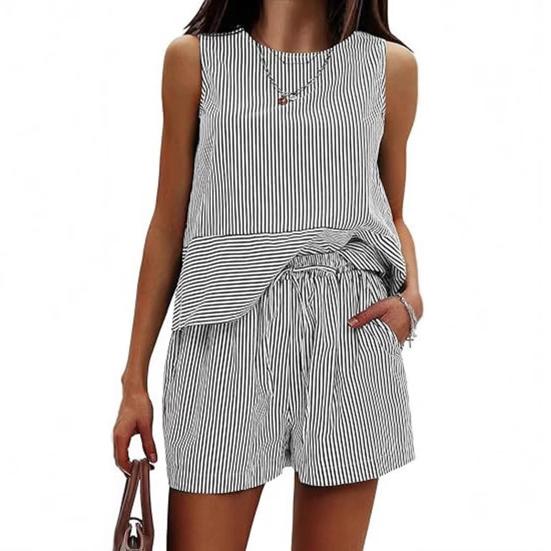 Женские летние комплекты из 2 предметов: майка без рукавов, шорты, повседневные полосатые спортивные костюмы, комплект для отпуска на пляже