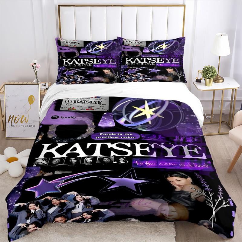 Purple Passion Katseye'S Cosmic Journey Print 3Pcs Bedding Setduvet Cover With 2 Bedropillowcase Home Birthday Gift