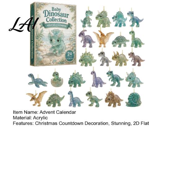 Decorative Acrylic Ornaments 24 Days Dinosaur 2026 Cute Calendar Christmas Advent Faux Crystal Ornament Countdown