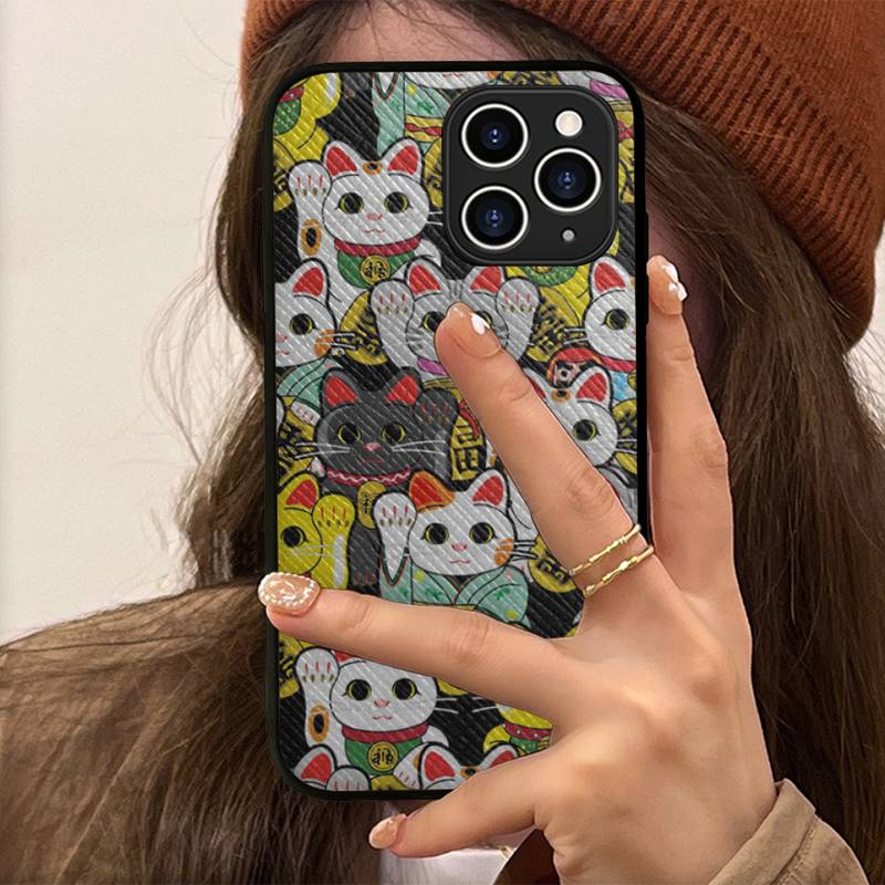 Чехол для телефона Lucky Cat, жесткий кожаный чехол для iPhone 11 12 13 Mini Pro Max 8 7 Plus SE 2020 X XR XS Coque
