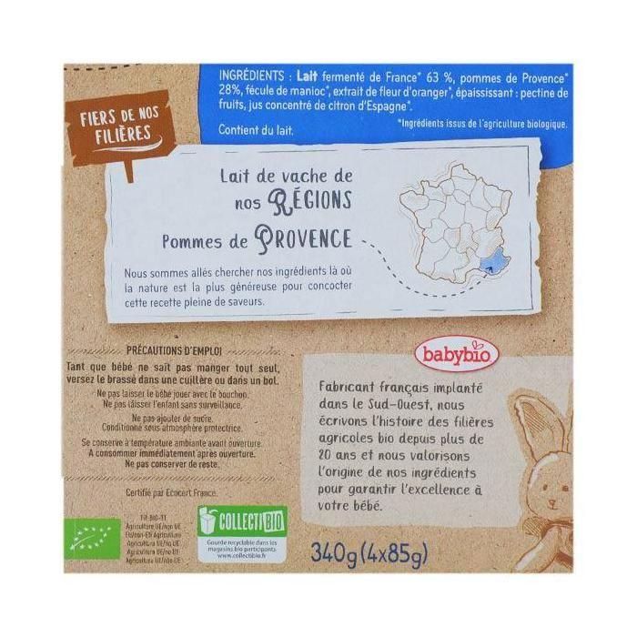 Babybio - Gourde Brassé Pomme Fleur d'Oranger - Bio - 4x85g - Dès 6 mois