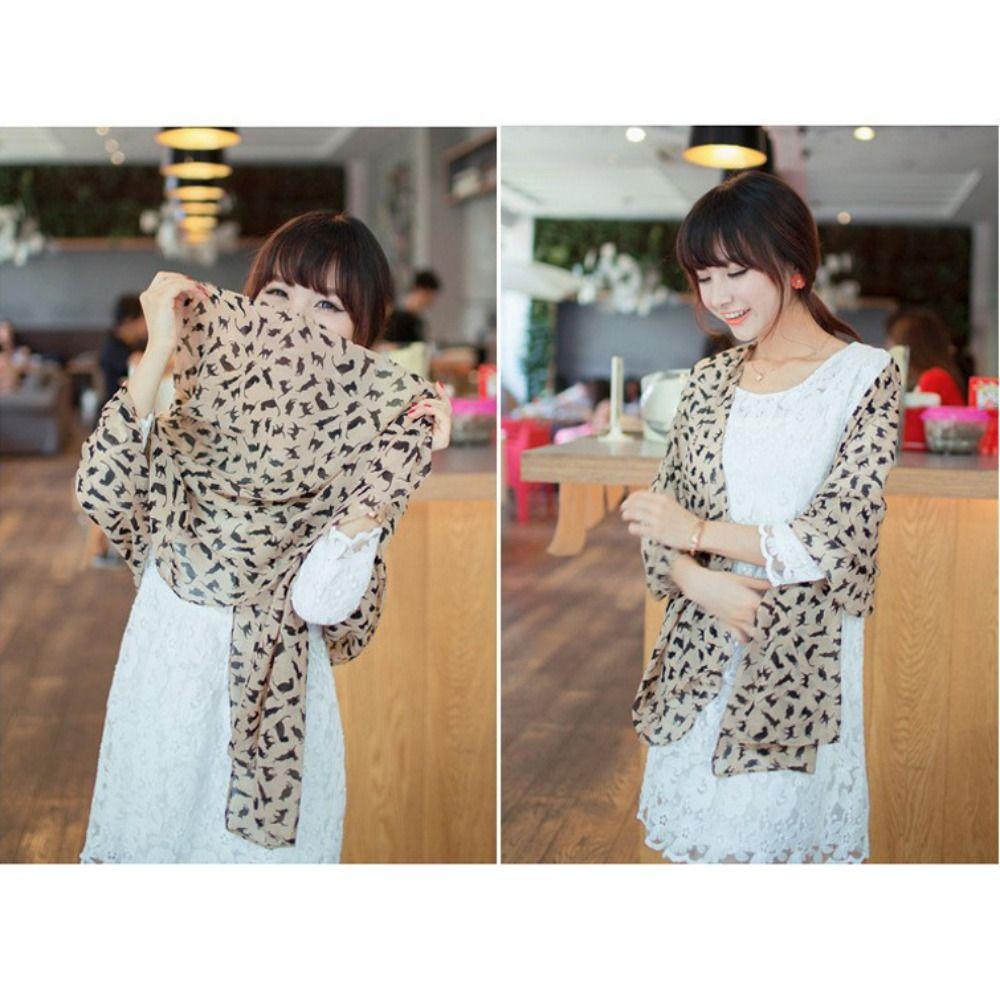 Graffiti Cartoon Cat Printed Scarf Gift Kitten Shawl Scarf Trendy Chiffon Scarf
