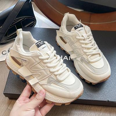 Вафельная обувь Весенняя Универсальная С увеличивающей рост Женская Спортивная обувь Модная Классическая Повседневная Белая обувь На толстой подошве Обувь для папы