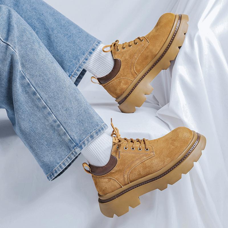 Инструментальные мужские туфли дышащие в британском стиле повседневные кожаные туфли мужские ретро ботинки цвета ревеня толстая подошва увеличивающие рост ботинки Мартин 66685-R