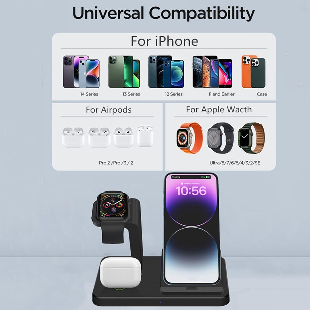 3 в 1 беспроводная зарядная подставка для часов 9 8 Airpods Pro Несколько устройств Быстрая зарядная станция для iPhone 14 13 12 11