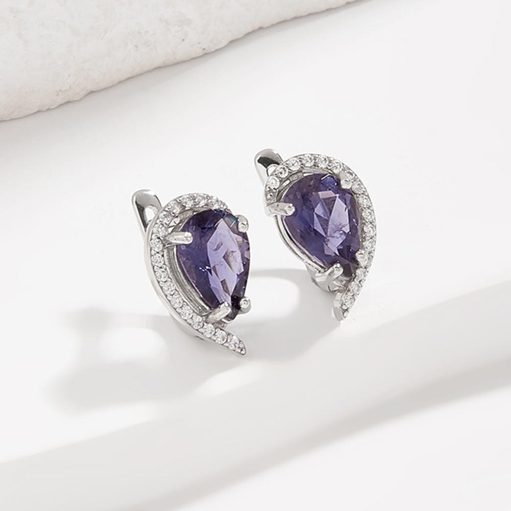 Bolaijewelry Потрясающие серьги с натуральной иолитовой серебряной застежкой для женщин и сестер, ювелирные украшения на день рождения и вечеринку, подарок