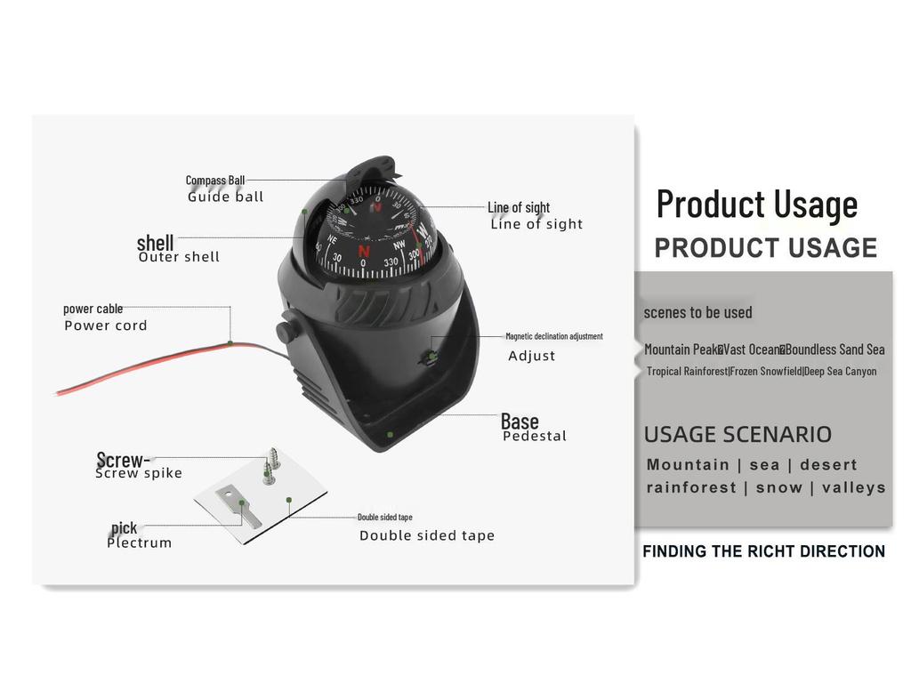 Maiwei LC760 Marine Compass: Car & Boat Magnetic Compass with Declination Adjustment