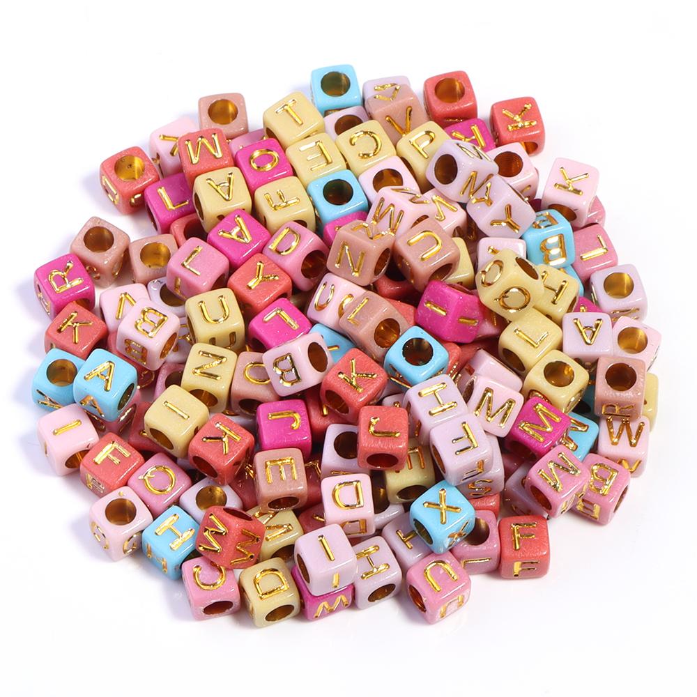 100pcs/Lot 6mm Mix Color Square Alphabet Letter Beads DIY Bracelets Necklace Big Hole Acrylic Beads for Jewelry Making Supplies