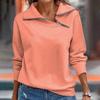 Women's Autumn And Winter T-shirt Fashion Loose Women Pullover Sports Tops Quarter Zip Casual V Neck Long Sleeve Top