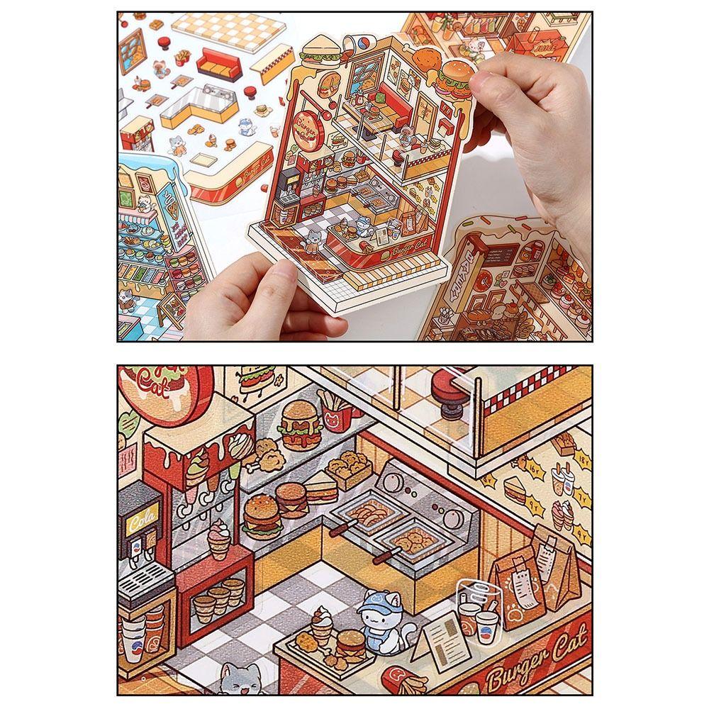 Decompression 3D Landscape Sticker Visual Stacking DIY Cabin Scene Sticker Children Gift