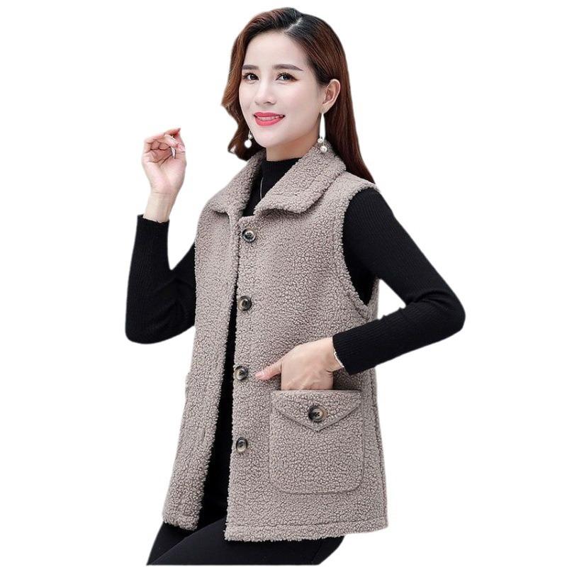 МОДА 2024 Новый осенне-зимний жилет из искусственной овчины, универсальный жилет для пожилых мам среднего возраста, жилет, одежда без рукавов